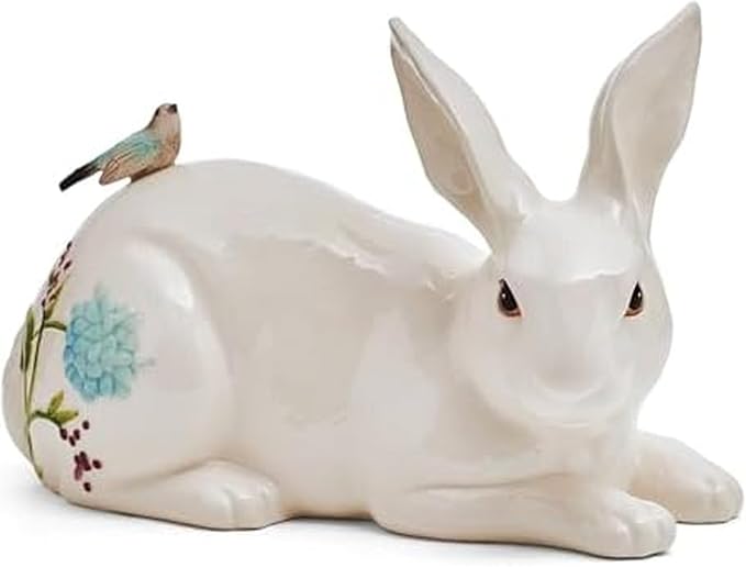 Fitz and Floyd Meadow Rabbit Ceramic Decorative Resting Figurine, 10 Inch