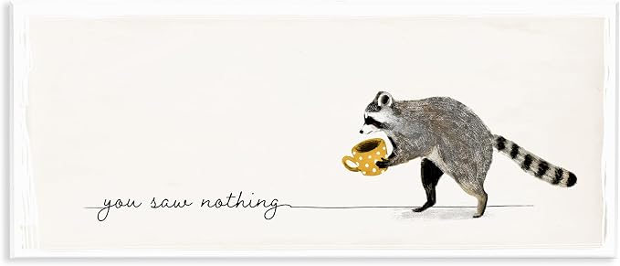 Humorous Raccoon Kitchen Phrase, 7 x 17 Inch Mounted Print on Wall Plaque | Stupell Industries · By Victoria Barnes · Ready to hang · Lean or layer on a shelf or against a wall · Made in USA