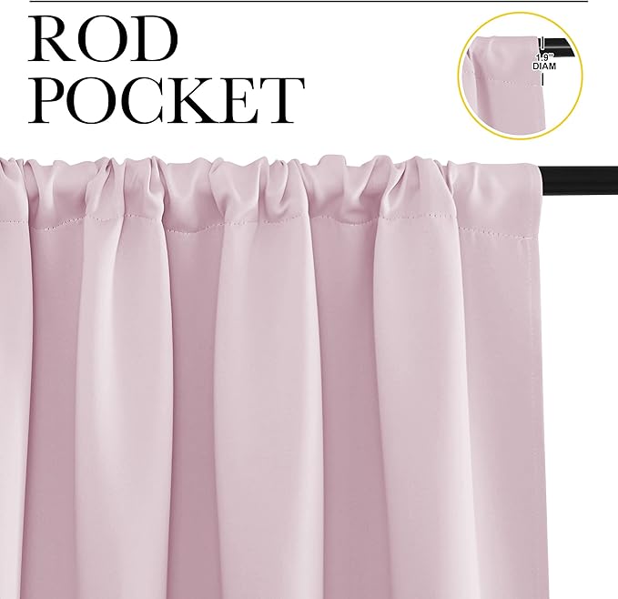 NICETOWN Window Curtains for Bedroom, Baby Pink, 2 Panels, W42 x L48 -Inch, Home Decoration Thermal Insulated Rod Pocket Blackout Blinds & Drapes for Small Windows