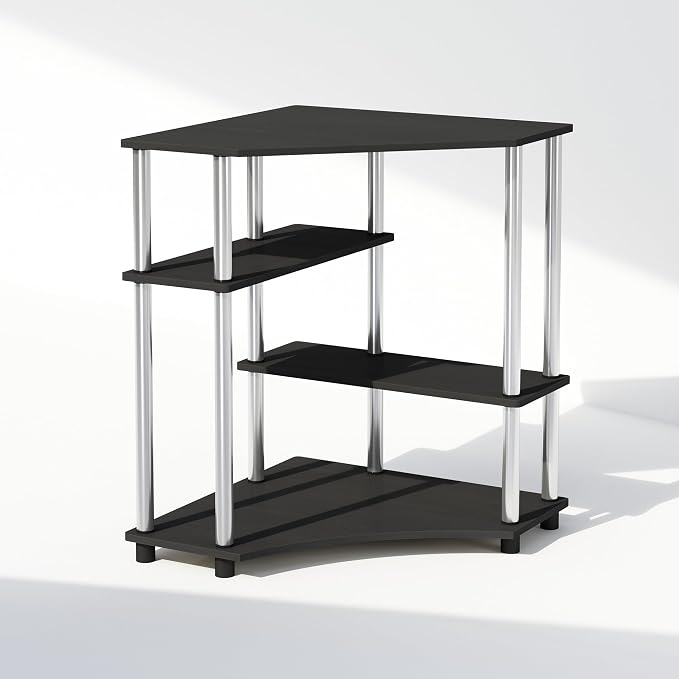 Furinno Turn-N-Tube Storage Shelves, 4-Tier Corner Shelf, Toolless Assembly Display Rack, Corner Bookshelf for Small Space, for Organization and Storage, Living Room, Home Office, Americano