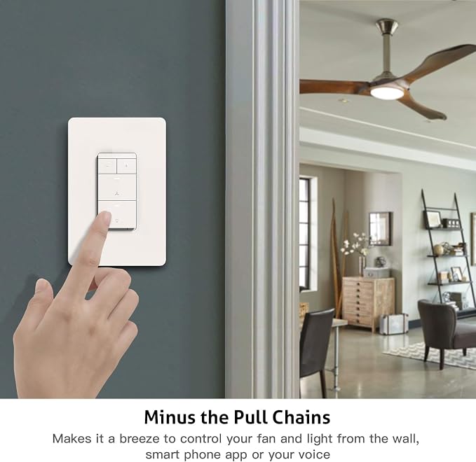 TREATLIFE Smart Ceiling Fan Control and Dimmer Light Switch 2Pack, Neutral Wire Needed, 2.4GHz Single Pole Wi-Fi Fan Light Switch Combo Works with Alexa, Google Home and SmartThings, Remote Control
