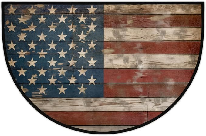 cfpolar American Flags Vintage Half Round Door Mat Outdoor Entrance Large 24"x36" Half Circle Welcome Entrance Way Mat Semi Circular Front Door Mat Area Rug for Garage, Patio, High Traffic Areas