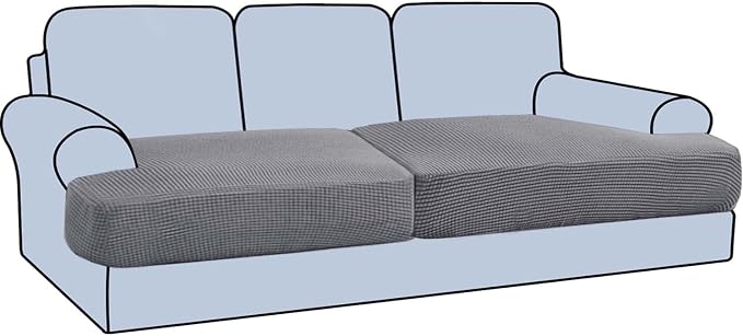 H.VERSAILTEX Stretch 2 Piece T Cushion Sofa Slipcovers Individually Sofa Cushion Covers for 2 Cushion Couch Sofa Seat Cushion Covers with Elastic Bands Featuring Thicker Jacquard Fabric, Dove