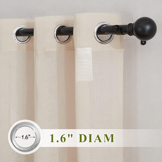 NICETOWN Beige Linen Sheer 48 inch Curtains, Grommet Flax Semi Sheer Linen - Image 2