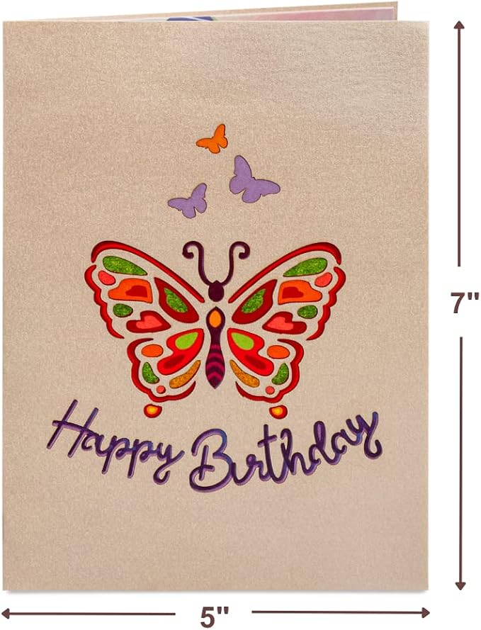 Paper Love Birthday Pop Up Cards 2 Pack - Includes 1 Birthday Butterfly and 1 Happy Birthday Cactus, For Adults or Kids -5" x 7" Cover - Includes Envelope and Note Tag