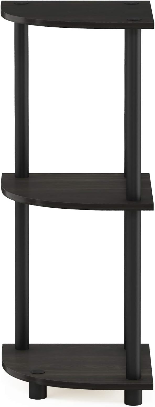 Furinno Turn-N-Tube Toolless Assembly 3-Tier Corner Shelf, Corner Book Shelf, Open Shelves Bookshelf, for Organization and Storage, Living Room, Home Office, Bedroom, Black Espresso