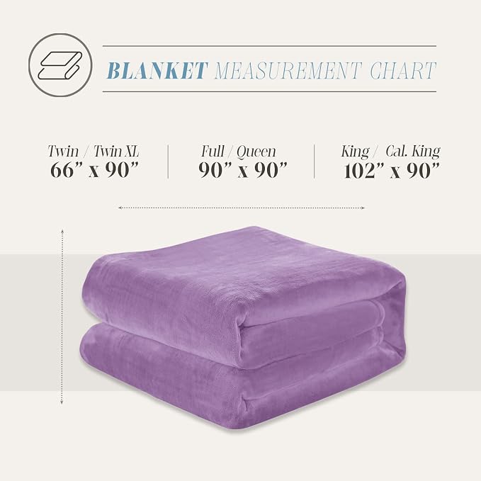 Elegant Comfort Luxury Velvety Feel Blanket, All-Season Lightweight Blanket, Ultra Plush, Soft, Cozy-Fuzzy Flannel Fleece for Couch, Sofa, Bed, Travel, Solid Design, Twin/Twin XL, Lavender