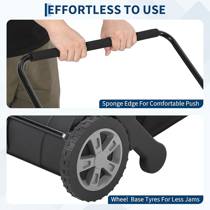 21" Push Lawn Sweeper, Heavy Duty Leaf Collector with 3.5 Cu. ft. Bag, Walk Behind Grass Sweeper, Dual Spinning Brushes, Adjustable Height for Leaves, Pine Needles & Yard Debris