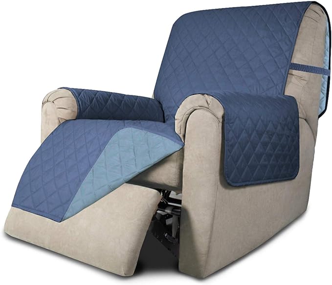 Easy-Going Recliner Sofa Slipcover Reversible Sofa Cover Water Resistant Couch Cover Furniture Protector with Elastic Straps for Pets Kids Children Dog Cat (Recliner, Dark Blue/Light Blue)