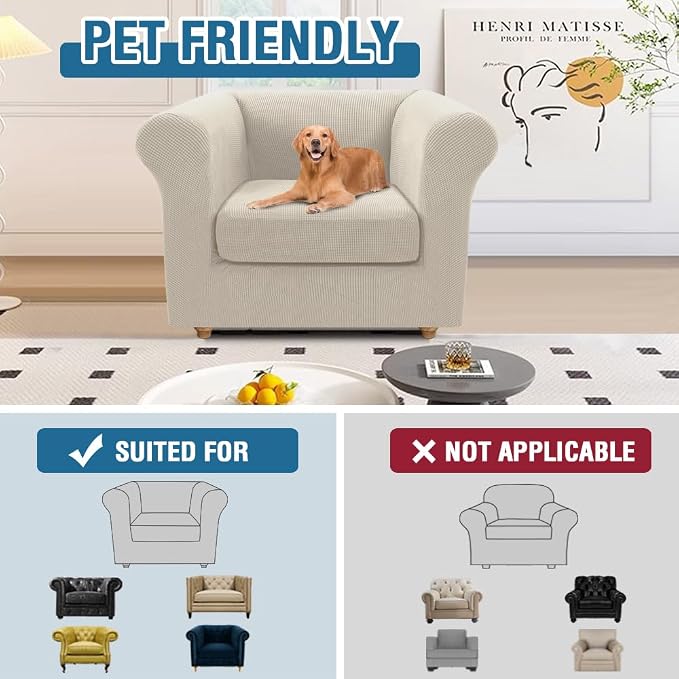H.VERSAILTEX 2 Pieces Chesterfield Armchair Cover Stretch Chair Covers with Arms Mid Century Deep Seat Couch Cover Fit Width Up to 47 Inch, Jacquard Fabric (Small Sofa, Island Fossi)