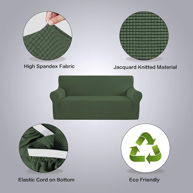 H.VERSAILTEX Stretch Oversized Couch Cover 1 Piece Sofa Slipcovers for Living Room Feature Thick Checked Jacquard Fabric with Elastic Bottom, Sofa X-Large - Bronze Green