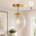 Gold Semi Flush Mount Ceiling Light Globe Ceiling Light Brass Finish with Clear Glass Shade, Contemporary Mid Century Modern Style Lighting for Hallway Living Room Bedroom Storage Kitchen (Bulb Incl.)