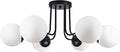KoKo&Yukina 6-Light Modern Semi Flush Mount Ceiling Light Fixture Mid Century Ceilings Lights Globe Ceiling with Milk Glass Shade Matte Black Finish for Bedroom Hallway Dining Room Living Room
