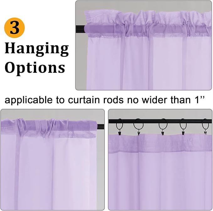 Gwine Lilac Sheer Curtains for Bedroom 54 inches Long 2 Panels, Light Filtering - Image 4