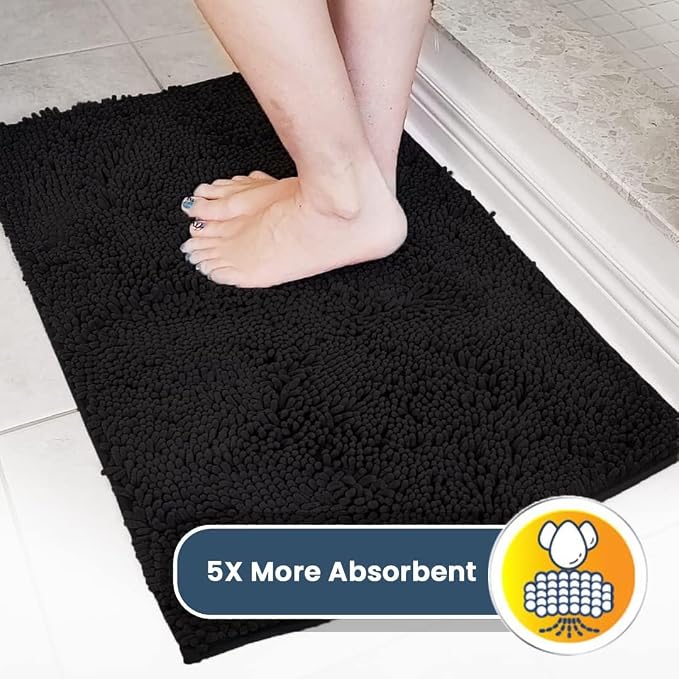 Muddy Mat® | Super Water Absorbent Door Mat Indoor, Microfiber Quick Dry Chenille Entryway Rug, Slip Resistant Front Door Mat, Indoor Mats for Entryway, Machine Washable Pet Rug, Black 28" x 48"