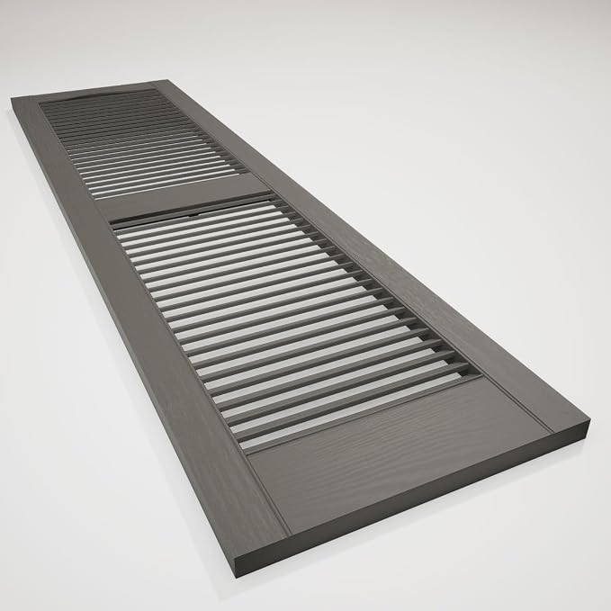 Ekena Millwork Lifetime Vinyl LL1S12X07500TG Standard Cathedral Top Center Mullion, Open Louver Vinyl Shutters, w/Installation Shutter-Lok's & Matching Screws (Per Pair), 12"W x 75"H, Tuxedo Grey