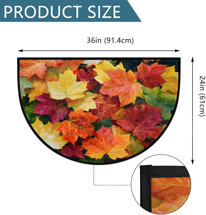 Autumn Half Round Door Mat Welcome Entrance Mat Bath Bathroom Rug C3 | Autumn Fall Maple Leaves Welcome Entrance Mat Anti-Slip Half Moon Bath Mat Semi Circle Rug Indoor Outdoor Kitchen Rug