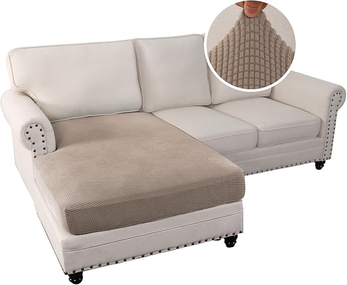 H.VERSAILTEX Sectional Couch Covers 1 Piece Chaise Slipcover L Shape Separate Cushion Couch Cover for Both Left/Right Sectional Couch (Seat Only: 1 Chaises, Sand)