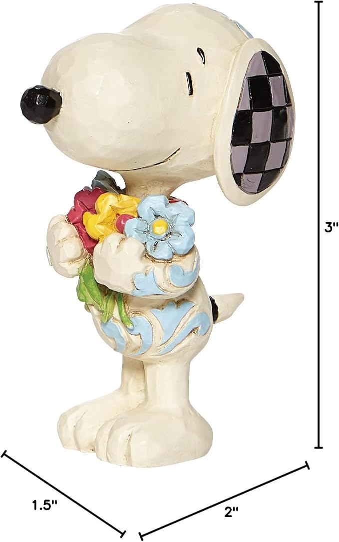 Enesco Peanuts by Jim Shore Snoopy Holding Spring Flowers Miniature Figurine, 3 Inch, Multicolor White