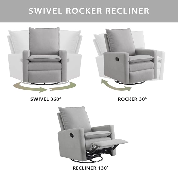 Oxford Baby Uptown Upholstered Swivel Glider and Recliner Nursery Chair, Gray