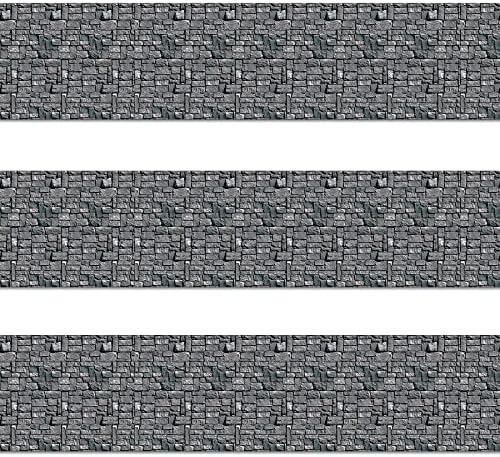 Beistle Stone Wall Backdrop 3-Count – Extra Large 4' x 30' Plastic Medieval Wall Decorations for Halloween Parties, Castle-Themed Events, Haunted Houses, Fantasy Photo Backgrounds