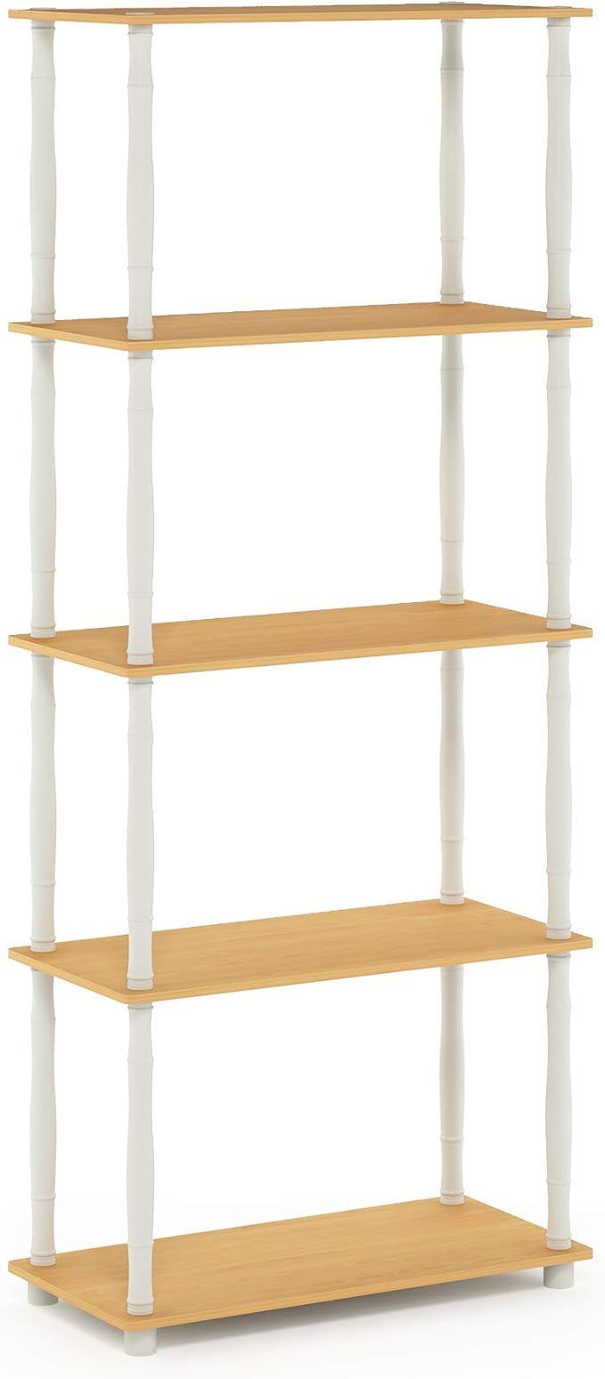 Furinno TURN-S-TUBE Storage Shelves, 5-Tier Book Shelf, Corner Shelf, Toolless Open Shelves, Classic Tubes, for Organization and Storage, Living Room, Garage, Home Office, Beech