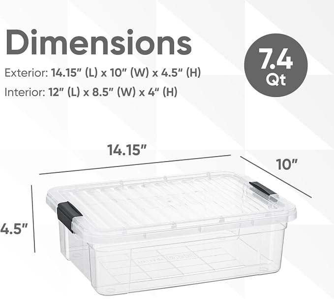 Superio 7.4 Quart Clear Plastic Storage Bin with Lid, Non-Toxic, BPA Free, Odor Free, Organizer Storage Box, Stackable Plastic Tote for Home, Garage, School, and Office