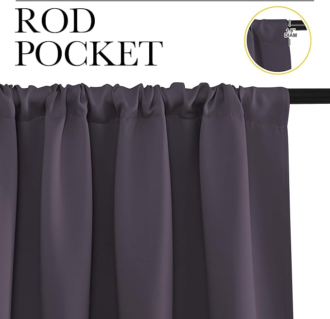 NICETOWN Blackout Curtains for Living Curtains, Greyish Purple, 2 Panels, 52 by 95, Room Darkening Window Curtain Panels, Easy-Care Solid Thermal Insulated Draperies/Drapes for Daughter Room