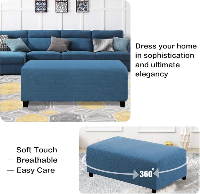 H.VERSAILTEX Ottoman and Sofa Seat Cushion Combined Cover Slipcover Rectangle Sofa Slipcover Fit Length 56'-75' Suitable for L Shaped Seat Cushion Cover or Chaise Part Cover Stretch Thick - Dusty Blue
