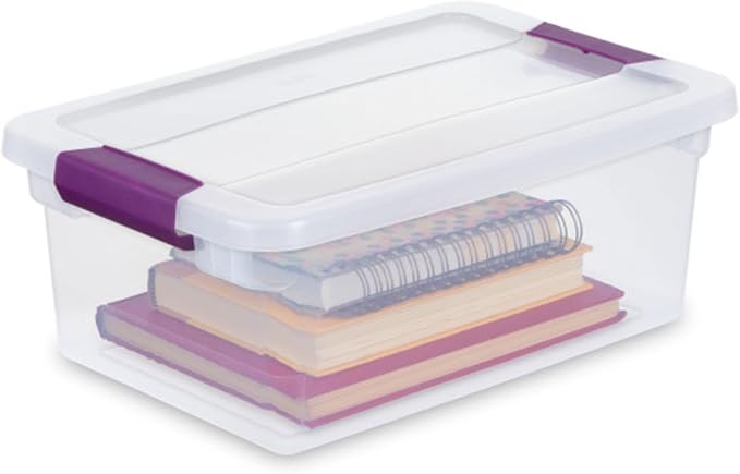 Sterilite 24-Pack ClearView Latch Box, Stackable Storage Organizer Bins for Home, 15 Quart | Clear Plastic Organizers with Color Accent Latches for Closet, Bedroom, Shelving Units, Dorm Room and Home Organization