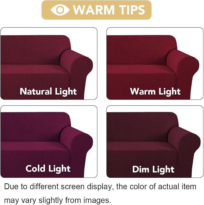 H.VERSAILTEX Stretch Couch Covers for Sofa 1 Piece Slipcovers for Couches 3 Seater Couch Cover Feature Thick Checked Jacquard Fabric with Elastic Bottom(Large Sofa 90"-100" Wide, Burgundy Red)