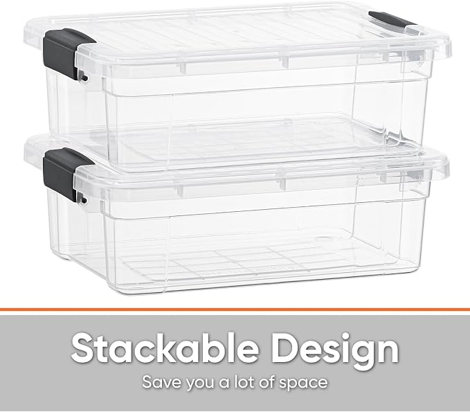 Superio Clear Storage Box with Lid, 4.5 Quart Plastic Container Bins for Organizing, Stackable Crates, BPA Free, Non Toxic, Odor Free, Organizers for Home, Office, School, and Dorm, 18 Pack