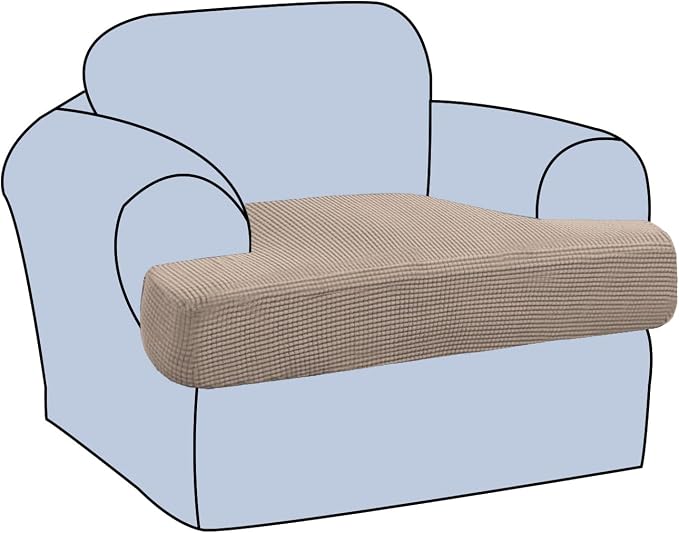 H.VERSAILTEX Stretch T Cushion Chair Sofa Slipcover T Cushion Covers for Living Room Armchair Couch Cover T Cushion Slipcover Seat Cover with Elastic Bands Thicker Jacquard Fabric, Sand
