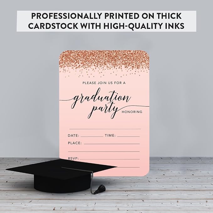 Andaz Press Blush Pink and Rose Gold Glitter Elegant Party Collection, 5x7-inch Invitations with Envelopes, Graduation, 24-Pack, Double Sided Printing, Heavy Card Stock, Includes Envelopes