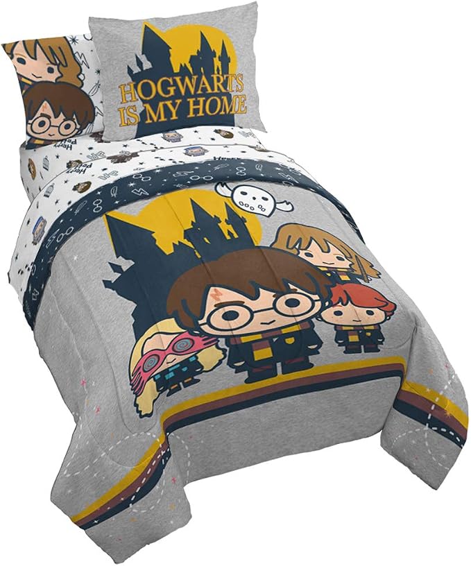 Jay Franco Harry Potter Charms 5 Piece Twin Bed Set - Bedding Features Harry, Ron, Hermoine, & Luna - (Official Harry Potter Product) | Hogwarts, Bed in a Bag, Comforter Sheets Sham Pillowcase, Official Brand, Soft Microfiber, Machine Washable, Kids Gift