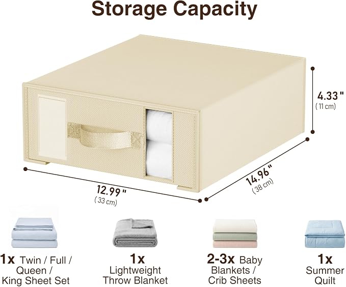 DIMJ Bed Sheet Organizers and Storage 8 Pack - Foldable Sheet Holder, Linen Closet Organizer Box for Sheets Set, Bedding, Blankets, Towel (King & Queen Size)