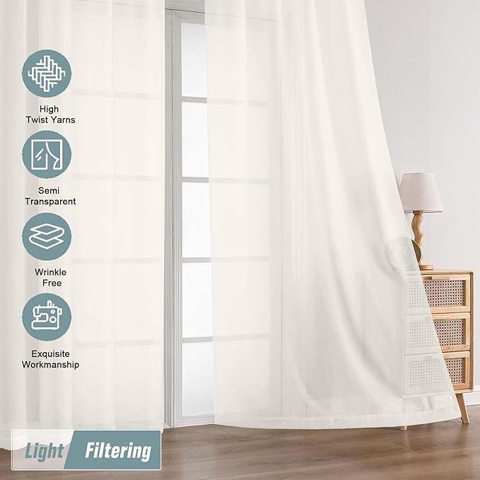 Ivory Sheer Curtains 63 Inch Length 2 Panels, Voile Sheer Curtain for Living Room, Breathable Light Filtering Modern Window Treatments, Soft Fabric Dual Rod Pocket Drapes, 2x42Wx63L Inches