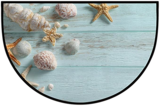 Starfish Wood Half Round Door Mat Welcome Entrance Mat Bath Bathroom Rug | Starfish Wood Welcome Entrance Mat Anti-Slip Half Moon Bath Mat Semi Circle Rug Indoor Outdoor Kitchen Rug