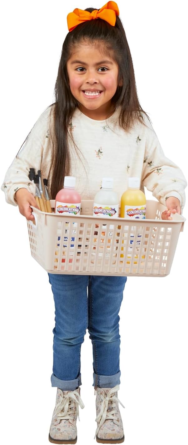 Really Good Stuff Large Plastic Storage Baskets with Handles, Boho Colors | 13.75" x 9.75" x 5", for Books & Supplies, Organize Classroom & Home