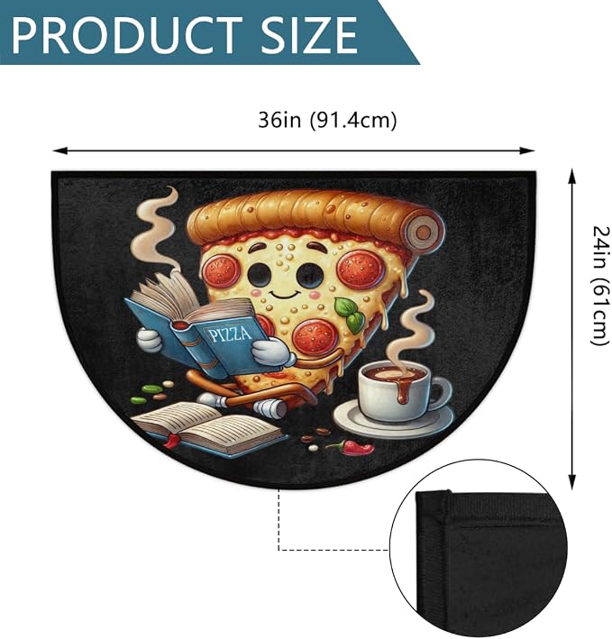 Pizza Funny Half Round Door Mat Non-Slip Semi Circle Rug Washable Half Moon Floor Rug Absorbent Bathroom Area Rugs for Outdoor Indoor Fireplace Mat Entryway Kitchen Decor Rugs