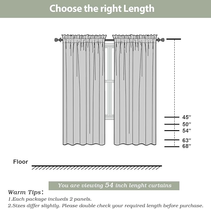 OWENIE Light Grey Sheer Curtains 54 Inch Length for Living Room Bedroom 2 Panels Set, Elegant Rod Pocket Airy Solid Curtains for Small Window, Soft Breathable Dining Room Curtains, 42Wx54L inch