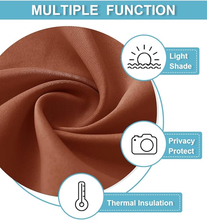 RYB HOME Small Window Curtains for Kitchen, Thermal Insulated Privacy Shades Chic Home Decoration for Basement Bathroom Door Window, Width 42 x Length 45 inch, 2 Panels, Burnt Orange