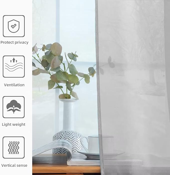 youleyar Solid Sheer Rod Pocket Curtain Voile Draperies 2 Panels White Beige Black Grey Ivory 52 Inch Width 90 Inch Long 1 Pair for Kitchen Bedroom Children Living Room Yard (Silver Grey,52Wｘ90L)