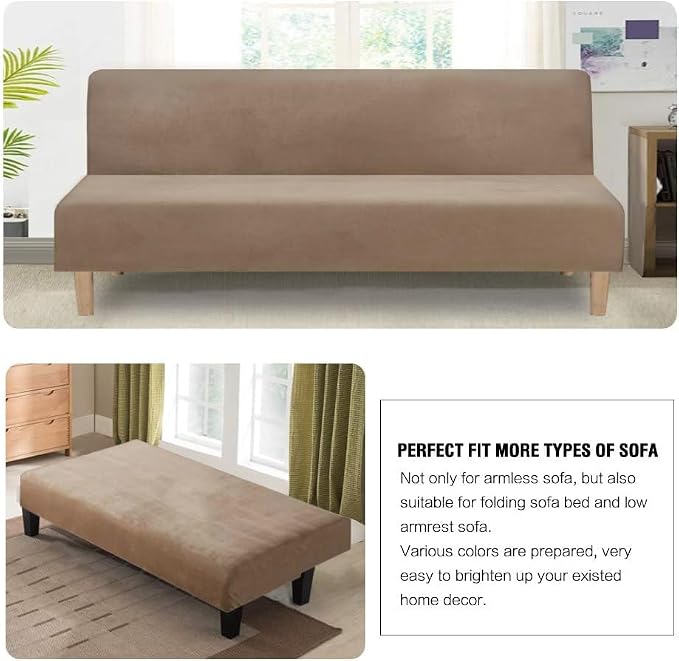 H.VERSAILTEX Real Velvet Futon Cover Armless Sofa Covers Sofa Bed Covers Stretch Futon Couch Cover Sofa Slipcover Furniture Protector Thick Soft Velvet Fabric Form Fitted Stay in Place, Camel