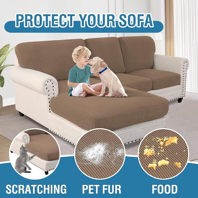 H.VERSAILTEX Sectional Couch Covers 3 Pieces Sofa Seat Cushion Covers L Shape Separate Cushion Couch Chaise Cover for Both Left/Right Sectional Couch (Seat Only: 1 Chaise + 2 Sofa, Macchiato)