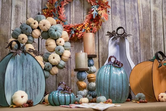 Boston International Handblown Glass Pumpkin Tabletop Décor, 7.5 x 11-Inches, Blue Autumn