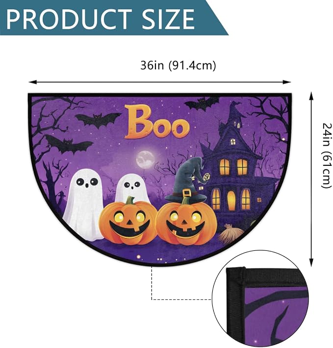 Halloween Half Round Door Mat Outdoor Doormat Bedroom Entrance Rug A1 | Halloween Pumpkin Ghosts Semi Moon Door Mat Non-Slip Absorbent Kitchen Rug Indoor Welcome Bath Mat 36" X 24"