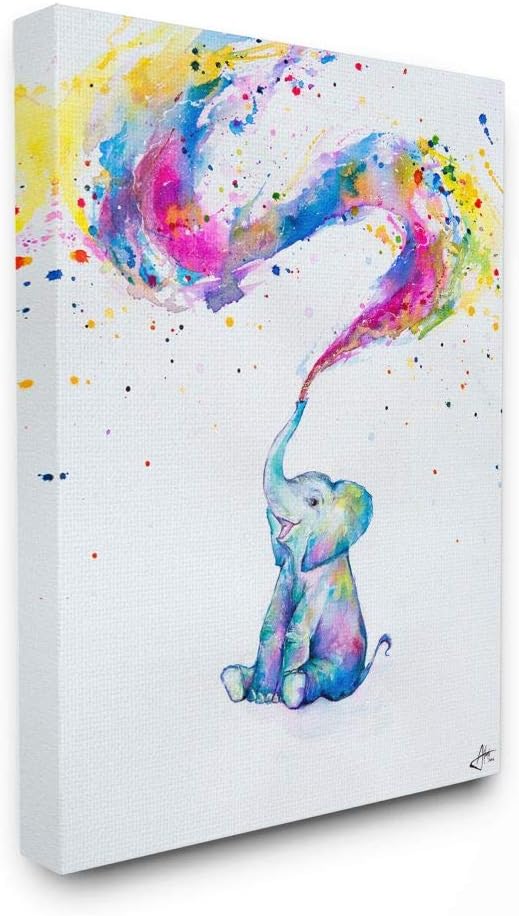 'Colorful Abstract Elephant Animal Watercolor'| Canvas Art | Stupell Industries | 36 x 48 Inches, Easy to Hang and Sturdy, Made in USA, by Marc Allante