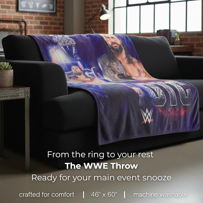 WWE Roman Reigns Main Event Champions Bedding Super Soft Throw Blanket, 46 in x 60 in, (Official Licensed Product) by Franco Collectibles