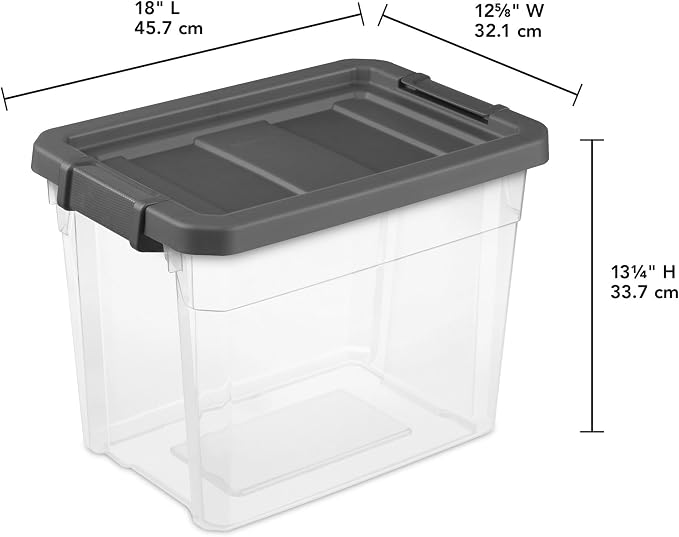 Sterilite Modular Stacker Box with Latching Lid, 30 Quart, 12-Pack | Clear Plastic Storage Bins - Stackable Organizing Container Boxes for Closet, Bathroom, and Office